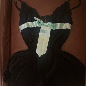 Victoria's Secret Black Lingerie Mini Dress with Aqua Ribbon